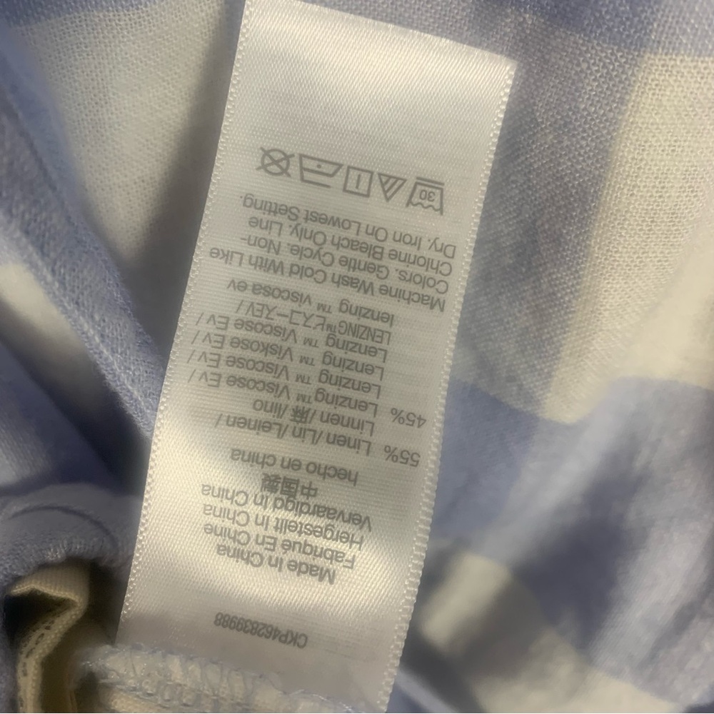 Madewell Linen Blend Split Back Tie Gingham Check Blouse - Picture 6 of 14